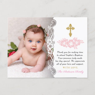 Elegant Girl Baptism Bedankt Briefkaart