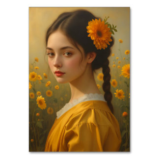 Elegant Girl Portrait Among Sunflowers Kaart