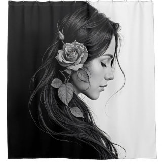 Elegant girl with flower in hair modern fine art douchegordijn