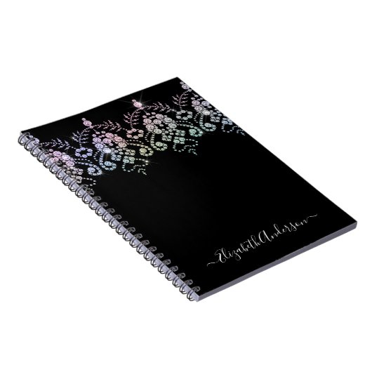 Elegant Girly Black White Monogram Name Notitieboe Notitieboek (Rechterzijde)