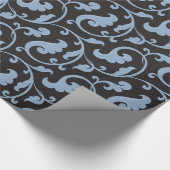 Elegant girly blauw bloemenpatroonmonogram cadeaupapier (Hoek)