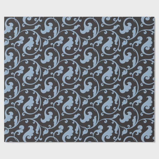 Elegant girly blauw bloemenpatroonmonogram cadeaupapier (Vlak)