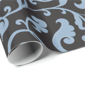 Elegant girly blauw bloemenpatroonmonogram cadeaupapier (Rol Hoek)