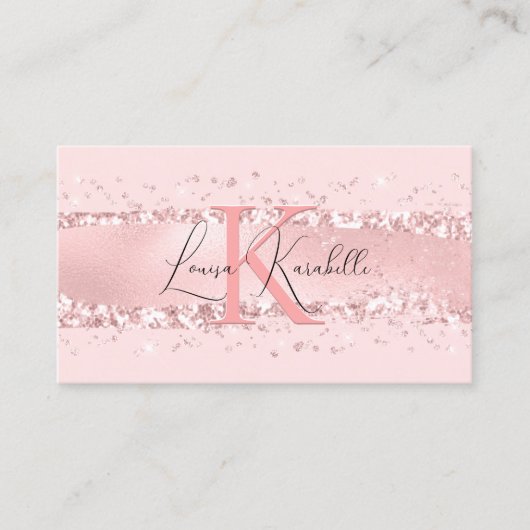 Elegant Girly Blush Pink Monogram Visitekaartje (Voorkant)