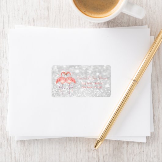 Elegant Girly, Bokeh, Roze Flamingos, Kunst Etiket (Insitu)