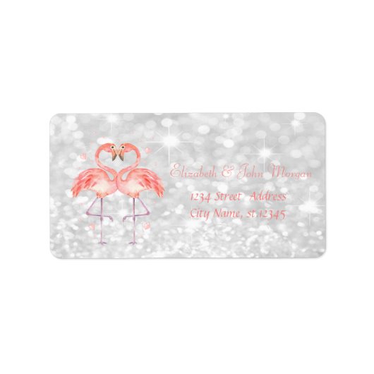 Elegant Girly, Bokeh, Roze Flamingos, Kunst Etiket (Voorkant)