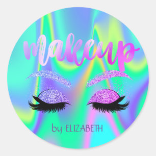 Elegant Girly Glitter Faux Lashes Holographic Ronde Sticker