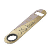 Elegant & Girly Gold Glitter Stippen Beige Monogra Speed Flessenopener (Voorkant Gekanteld)
