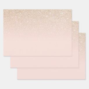 Elegant Girly Gold Roos Pink Glitter Ombre Inpakpapier Vel