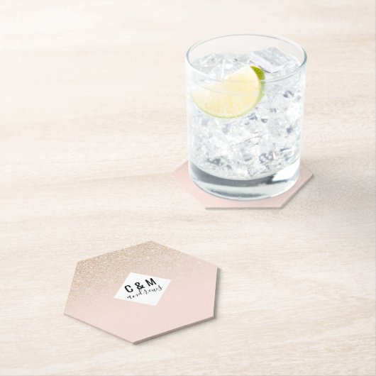 Elegant Girly Gold Roos Pink Glitter Ombre Kartonnen Onderzetters (Insitu)