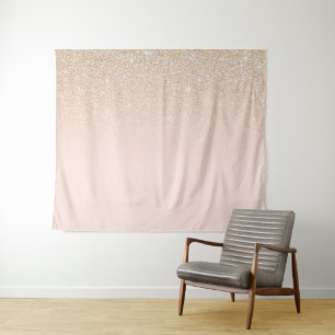 Elegant Girly Gold Roos Pink Glitter Ombre Wandkleed