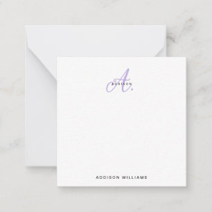 Elegant Girly Lavendel Script Monogram Notitiekaartje