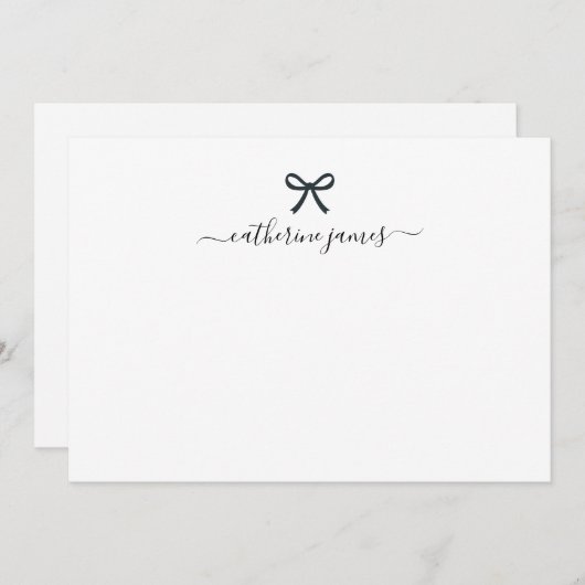 Elegant Girly Monogram Name Script Cute Ribbon Bow Notitiekaartje (Voorkant / Achterkant)