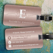 Elegant Girly Roos Goud Geborsteld Metaal Monogram Bagagelabel