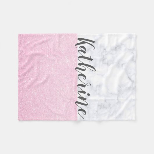 Elegant girly roos goudglitter witte marmer fleece deken (Voorkant (Horizontaal))