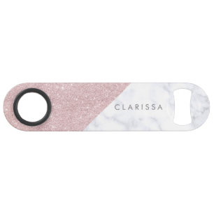 Elegant girly roos goudglitter witte marmer speed flessenopener