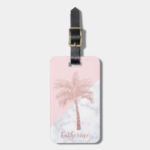 Elegant girly roos goudhandpalm witte marmer bagagelabel