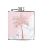 Elegant girly roos goudhandpalm witte marmer heupfles (Voorkant)