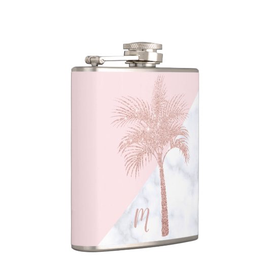 Elegant girly roos goudhandpalm witte marmer heupfles (Rechts)