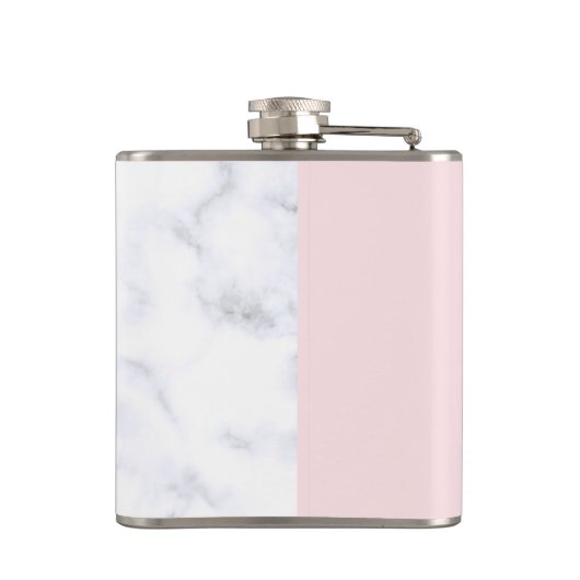 Elegant girly roos goudhandpalm witte marmer heupfles (Achterkant)