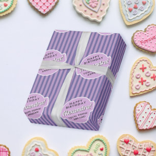 Elegant Girly Roze Paarse Popcorn Gestreept Patroo Cadeaupapier