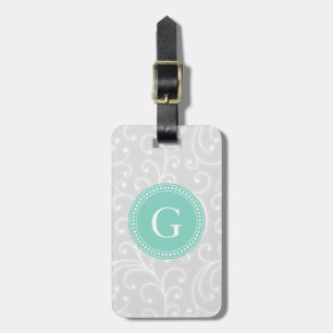 Elegant girly Silver Floral Monogram Bagagelabel