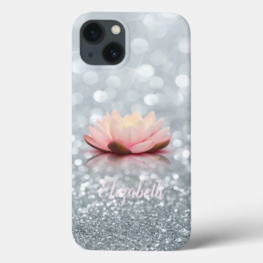 Elegant Girly Silver Glittery Bokeh Lotus Case-Mate iPhone Case (Achterkant)