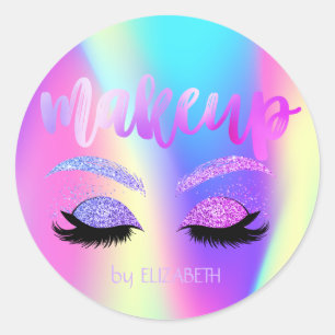 Elegant Girly Trendy Glitter Lashes Holographic Ronde Sticker