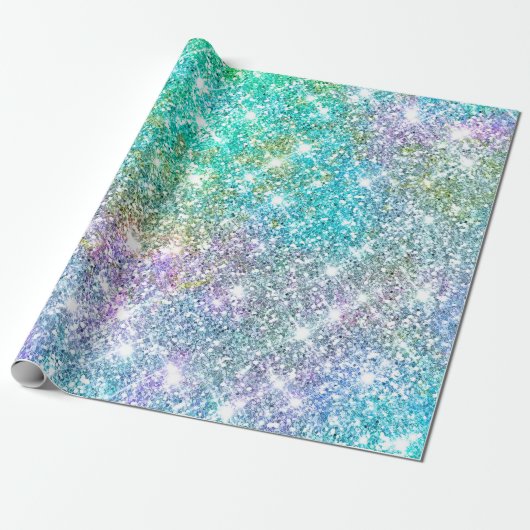 Elegant girly turquoise iridescent unicorn cadeaupapier (Uitgerold)