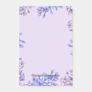 Elegant Girly Waterverf Paarse Lila Flowers Naam Post-it® Notes