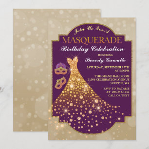 Elegant Glam Birthday Masquerade Invitation Kaart