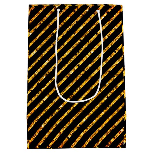 Elegant Glam Chevron Gold Black Glitter Sparkle Medium Cadeauzakje (Achterkant)