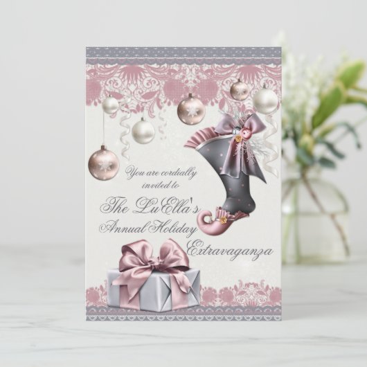 Elégant Glam Fête de Noël Invitations (Debout devant)