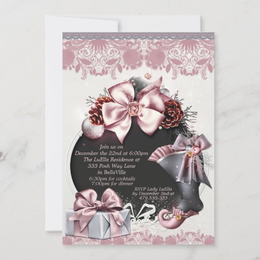 Elégant Glam Fête de Noël Invitations (Dos)