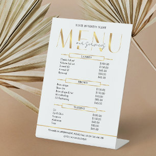 Elegant Glam Gold Effect Zakelijke prijslijst Menu Reclamebord Met Voetstuk