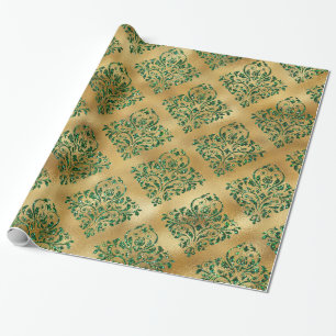 Elegant Glam Gold Green Glitter Sparkle Damask Cadeaupapier