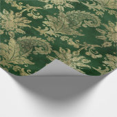 Elegant Glam Green Gold Paisley Patroon Cadeaupapier (Hoek)