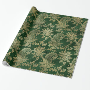 Elegant  Glam Green Gold Paisley Pattern Cadeaupapier