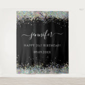 Elegant Glam Holographic Glitter Birthday Black Wandkleed (Voorkant)
