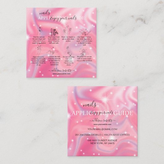 Elegant Glam Iridescent Nail Application Guide Vierkante Visitekaartje (Voorkant / Achterkant)