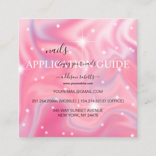Elegant Glam Iridescent Nail Application Guide Vierkante Visitekaartje (Achterkant)
