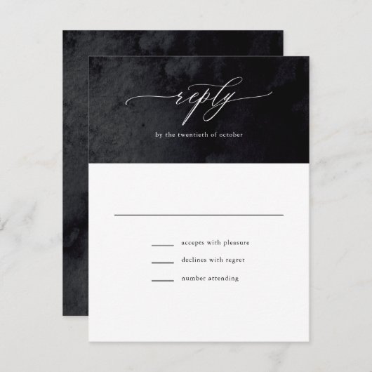 Elégant Glam moderne Noir Goth Mariage Carte RSVP (Devant / Derrière)