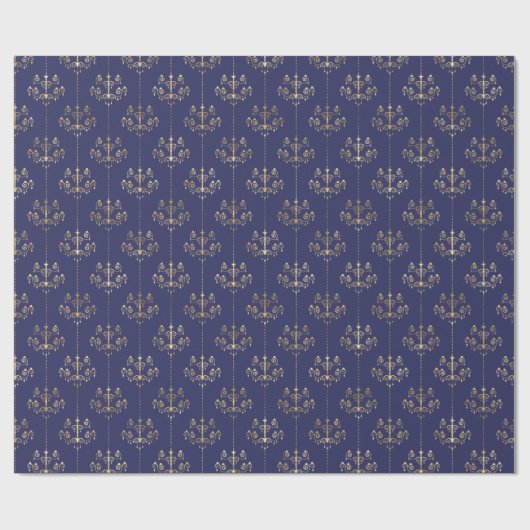 Elegant Glam Navy Blue Gold Pattern Cadeaupapier (Vlak)