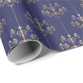 Elegant Glam Navy Blue Gold Pattern Cadeaupapier