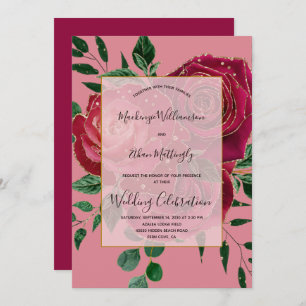 Elegant  Glam Red Pink Gold Rozen Weddenschap Kaart