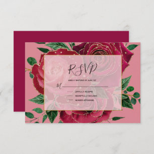 Elegant  Glam Red Pink Gold Rozen Weddenschap RSVP Kaartje