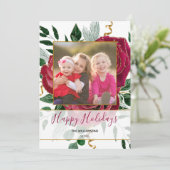 Elegant Glam Rood Roze Rozen Glitter Foto Feestdagenkaart (Staand voorkant)