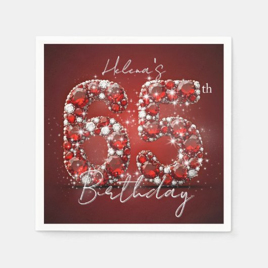 Elegant Glam Ruby Red Gemstones 65th Birthday Servet (Voorkant)