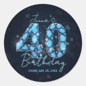 Elegant Glam Sapphire Blue Gemstone 40th Birthday Ronde Sticker (Voorkant)