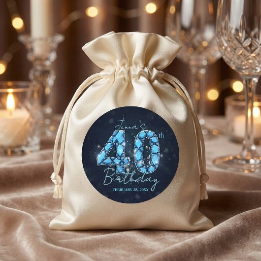 Elegant Glam Sapphire Blue Gemstone 40th Birthday Ronde Sticker